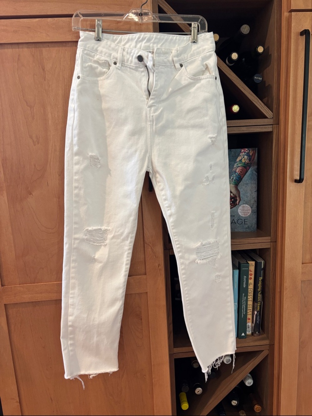 Elan White Straight Leg Distressed Jeans